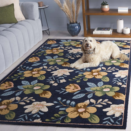 Safavieh Blossom Blm571N Navy/Green Rug.