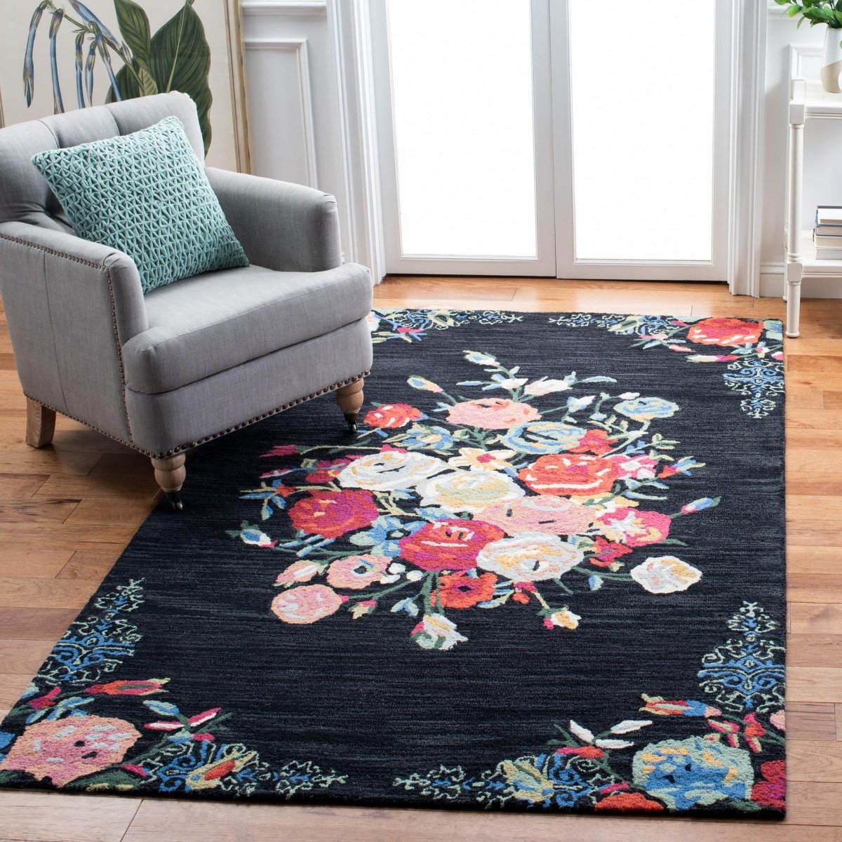 Safavieh Blossom Blm575Z Black/Pink Rugs.