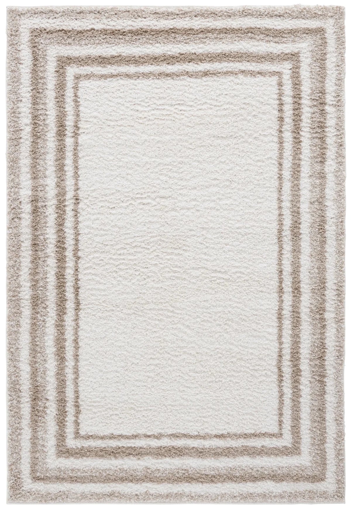 Safavieh Border & Stripe Shag 200 4'-5" x 6'-5" Rug in Ivory / Beige
