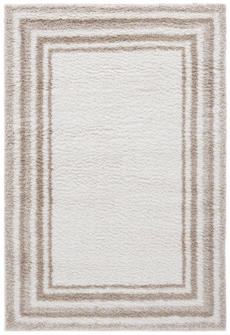Safavieh Border & Stripe Shag 200 4'-5" x 6'-5" Rug in Ivory / Beige