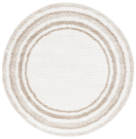 Safavieh Border & Stripe Shag 200 6'-7" x 6'-7" Rug in Ivory / Beige