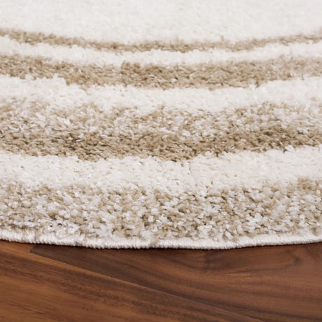 Safavieh Border & Stripe Shag 200 6'-7" x 6'-7" Rug in Ivory / Beige