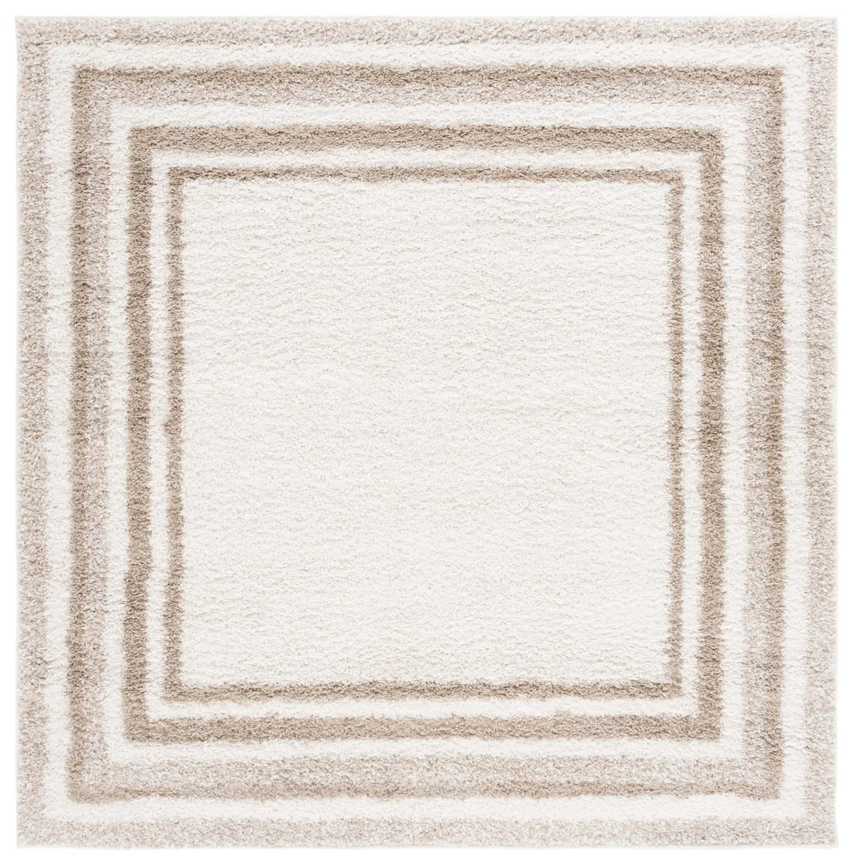 Safavieh Border & Stripe Shag 200 6'-7" x 6'-7" Rug in Ivory / Beige