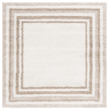 Safavieh Border & Stripe Shag 200 6'-7" x 6'-7" Rug in Ivory / Beige