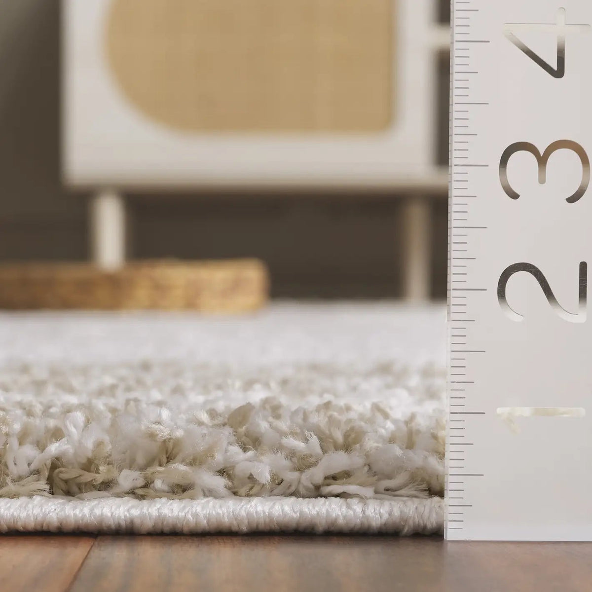 Safavieh Border & Stripe Shag 200 4'-5" x 6'-5" Rug in Ivory / Beige