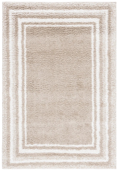 Safavieh Border & Stripe Shag 200 4'-5" x 6'-5" Rug in Beige / Ivory