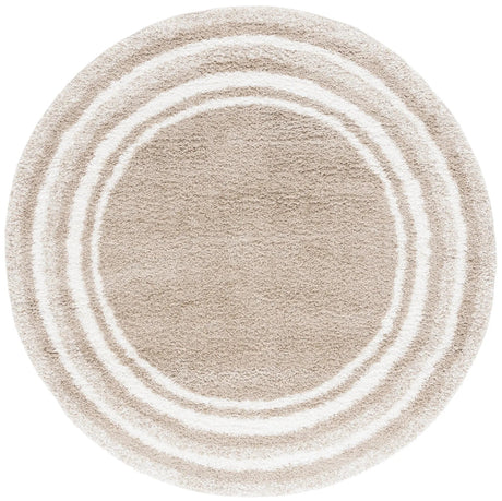 Safavieh Border & Stripe Shag 200 6'-7" x 6'-7" Rug in Beige / Ivory