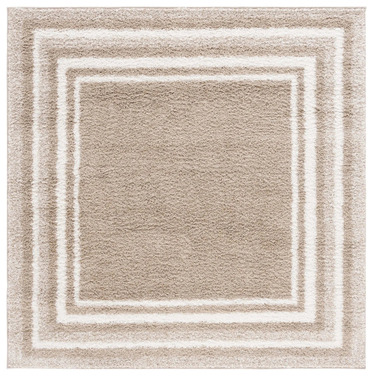 Safavieh Border & Stripe Shag 200 6'-7" x 6'-7" Rug in Beige / Ivory
