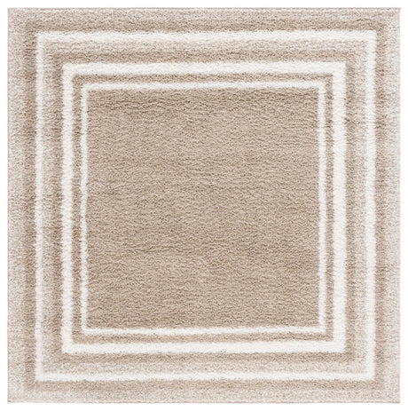 Safavieh Border & Stripe Shag 200 6'-7" x 6'-7" Rug in Beige / Ivory