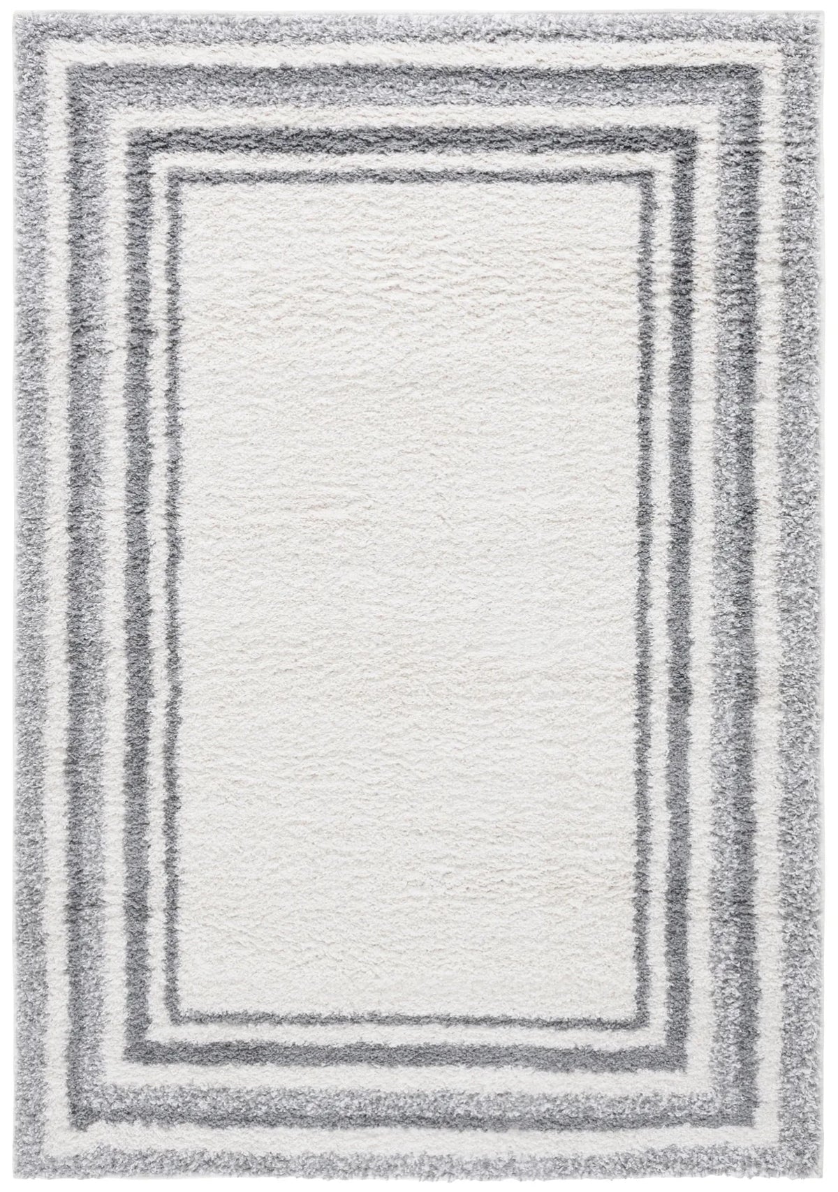 Safavieh Border & Stripe Shag 200 4'-5" x 6'-5" Rug in Ivory / Grey