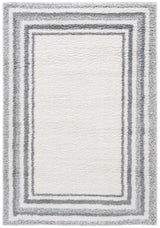 Safavieh Border & Stripe Shag 200 4'-5" x 6'-5" Rug in Ivory / Grey