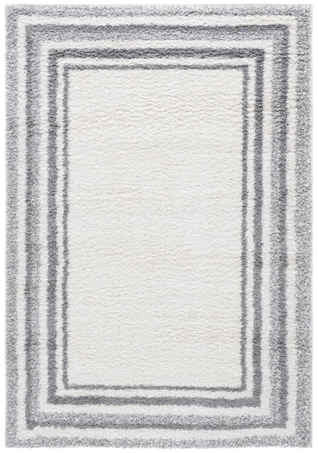 Safavieh Border & Stripe Shag 200 4'-5" x 6'-5" Rug in Ivory / Grey