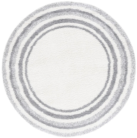 Safavieh Border & Stripe Shag 200 6'-7" x 6'-7" Rug in Ivory / Grey