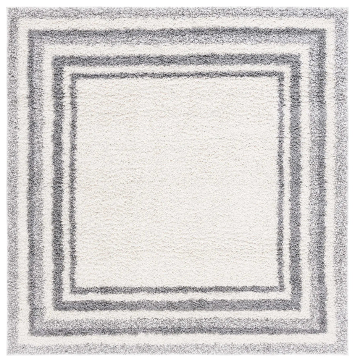 Safavieh Border & Stripe Shag 200 6'-7" x 6'-7" Rug in Ivory / Grey