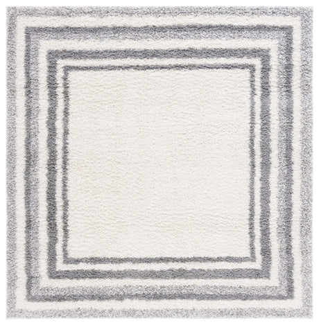 Safavieh Border & Stripe Shag 200 6'-7" x 6'-7" Rug in Ivory / Grey