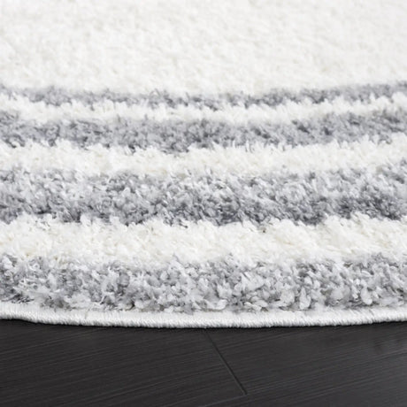 Safavieh Border & Stripe Shag 200 6'-7" x 6'-7" Rug in Ivory / Grey