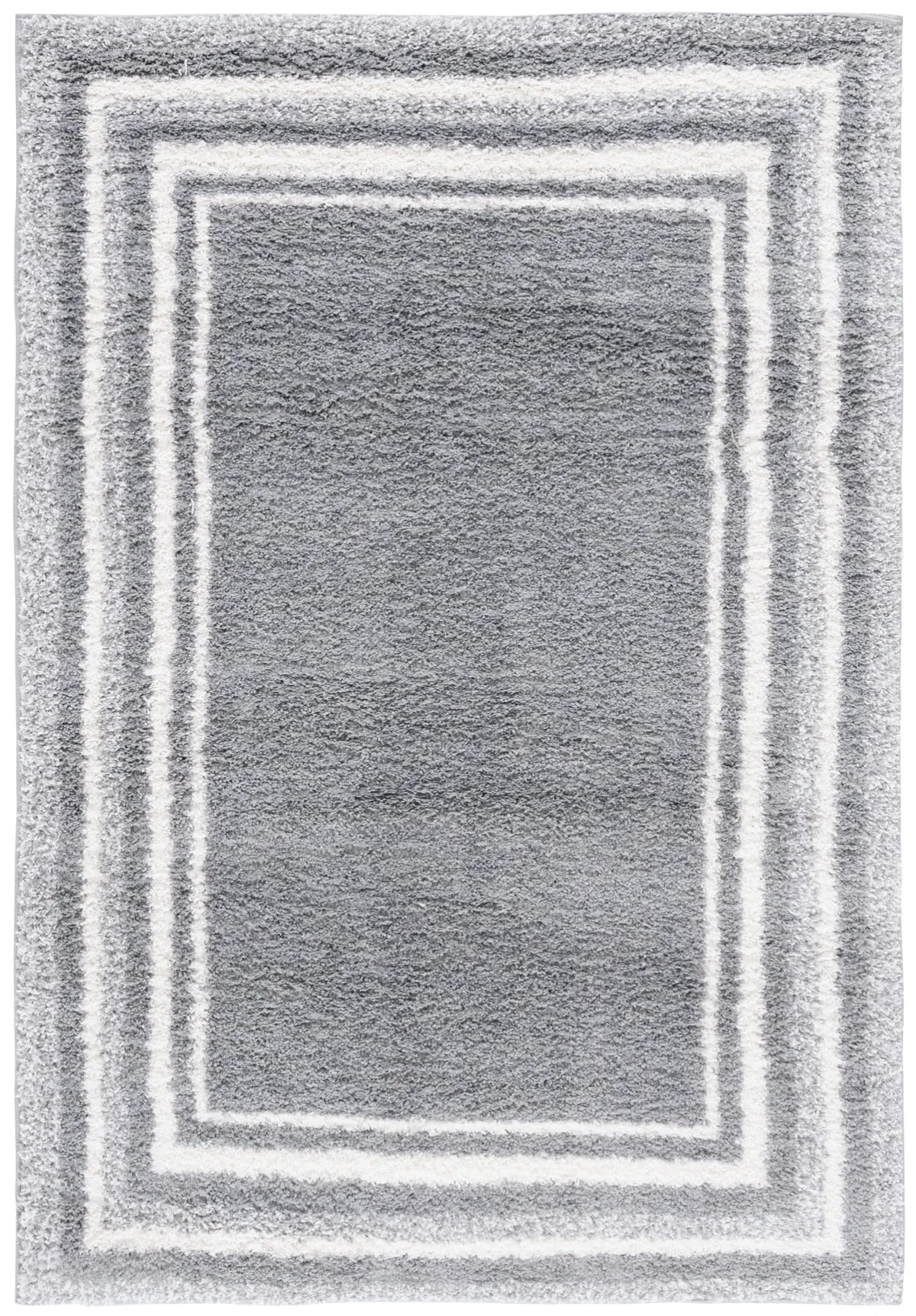 Safavieh Border & Stripe Shag 200 4'-5" x 6'-5" Rug in Grey / Ivory