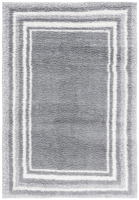 Safavieh Border & Stripe Shag 200 4'-5" x 6'-5" Rug in Grey / Ivory