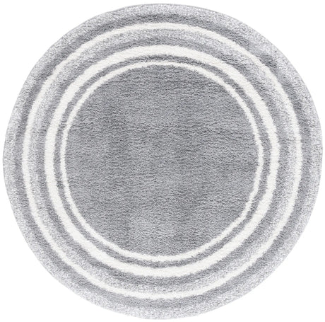 Safavieh Border & Stripe Shag 200 6'-7" x 6'-7" Rug in Grey / Ivory