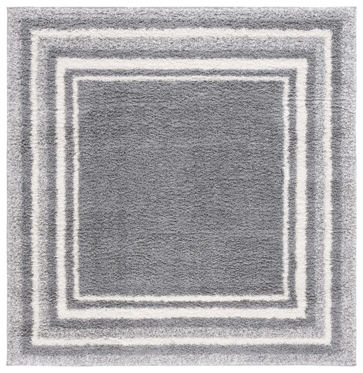 Safavieh Border & Stripe Shag 200 6'-7" x 6'-7" Rug in Grey / Ivory