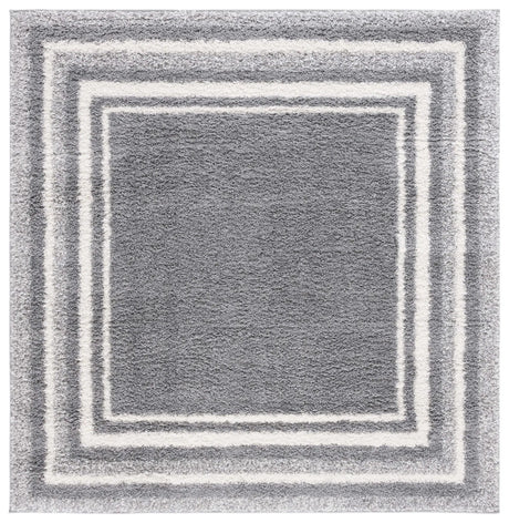 Safavieh Border & Stripe Shag 200 6'-7" x 6'-7" Rug in Grey / Ivory