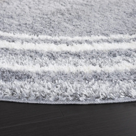 Safavieh Border & Stripe Shag 200 6'-7" x 6'-7" Rug in Grey / Ivory