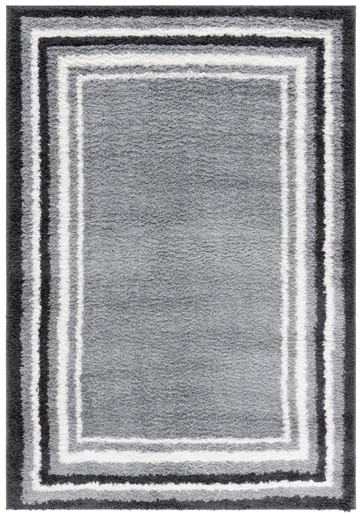 Safavieh Border & Stripe Shag 200 4'-5" x 6'-5" Rug in Grey / Black
