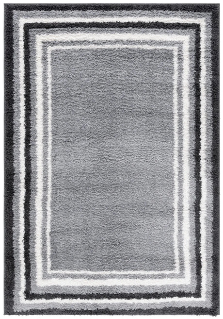 Safavieh Border & Stripe Shag 200 4'-5" x 6'-5" Rug in Grey / Black