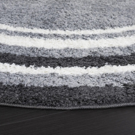 Safavieh Border & Stripe Shag 200 6'-7" x 6'-7" Rug in Grey / Black