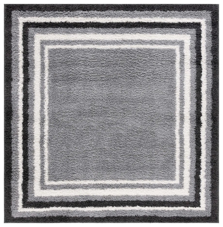 Safavieh Border & Stripe Shag 200 6'-7" x 6'-7" Rug in Grey / Black