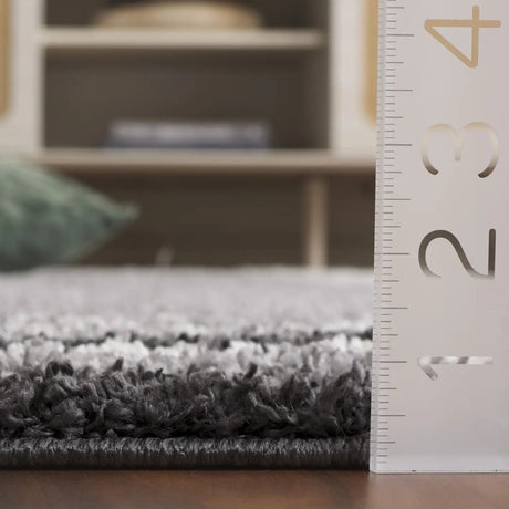 Safavieh Border & Stripe Shag 200 4'-5" x 6'-5" Rug in Grey / Black