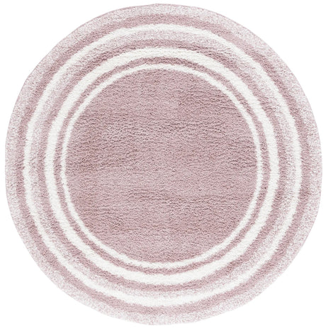 Safavieh Border & Stripe Shag 200 6'-7" x 6'-7" Rug in Pink / Ivory