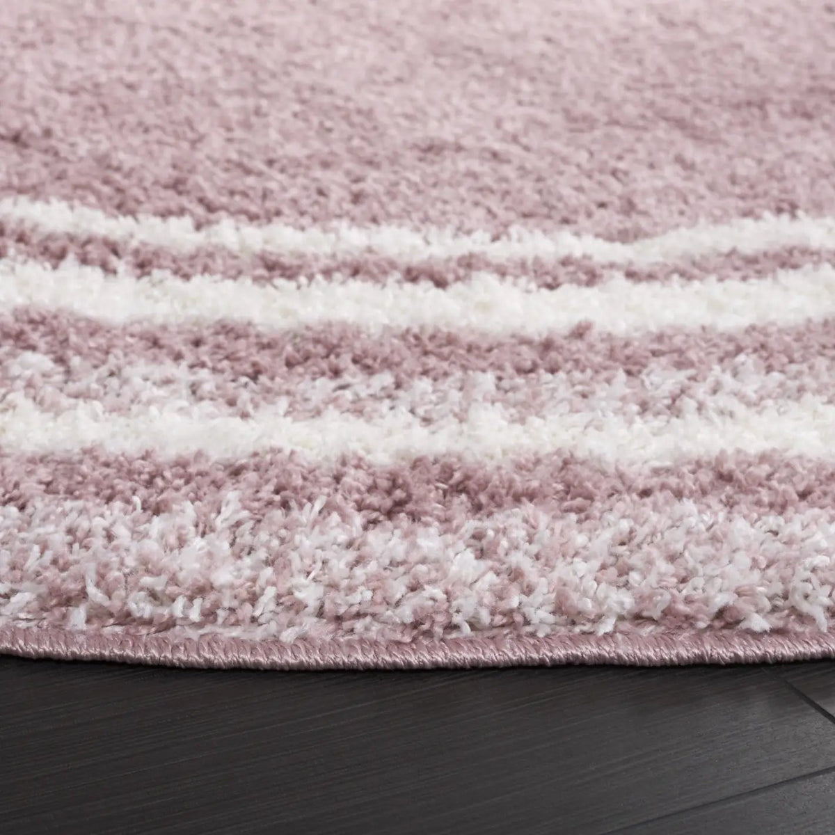 Safavieh Border & Stripe Shag 200 6'-7" x 6'-7" Rug in Pink / Ivory