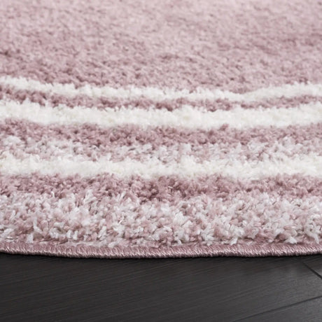 Safavieh Border & Stripe Shag 200 6'-7" x 6'-7" Rug in Pink / Ivory