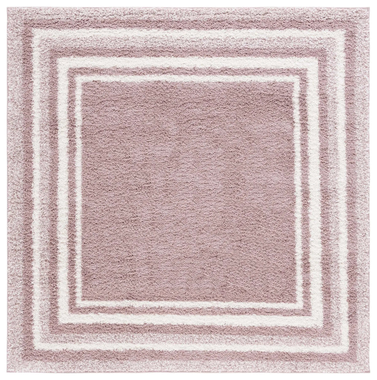 Safavieh Border & Stripe Shag 200 6'-7" x 6'-7" Rug in Pink / Ivory