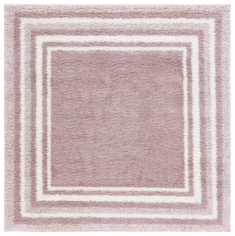 Safavieh Border & Stripe Shag 200 6'-7" x 6'-7" Rug in Pink / Ivory