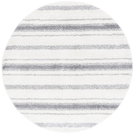 Safavieh Border & Stripe Shag 200 6'-7" x 6'-7" Rug in Ivory / Grey