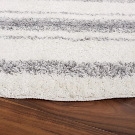 Safavieh Border & Stripe Shag 200 6'-7" x 6'-7" Rug in Ivory / Grey