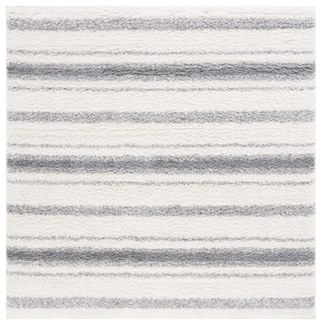 Safavieh Border & Stripe Shag 200 6'-7" x 6'-7" Rug in Ivory / Grey