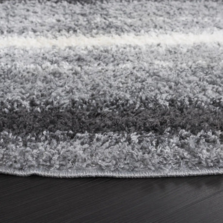 Safavieh Border & Stripe Shag 200 6'-7" x 6'-7" Rug in Grey / Black