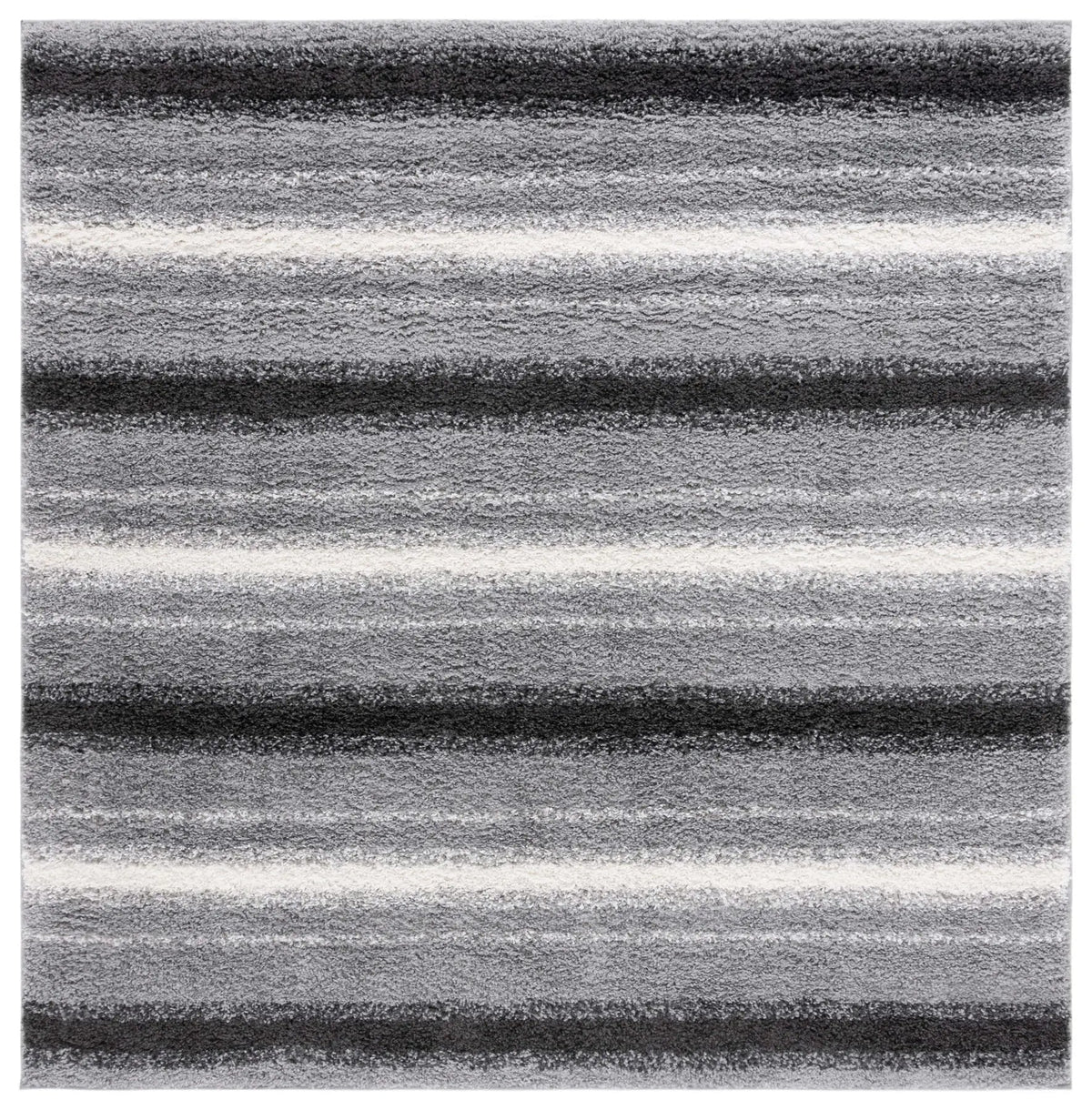 Safavieh Border & Stripe Shag 200 6'-7" x 6'-7" Rug in Grey / Black
