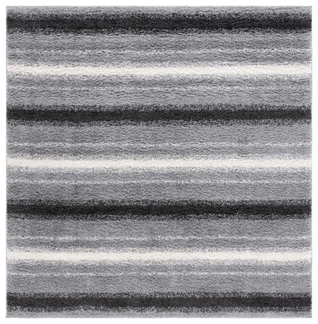 Safavieh Border & Stripe Shag 200 6'-7" x 6'-7" Rug in Grey / Black