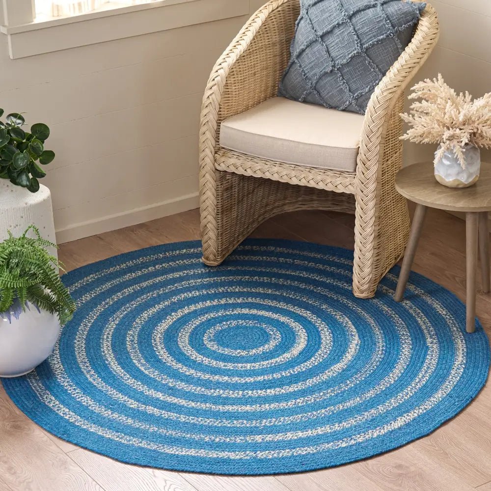Safavieh Braided 5'-0" x 5'-0" Rug in Blue / Ivory