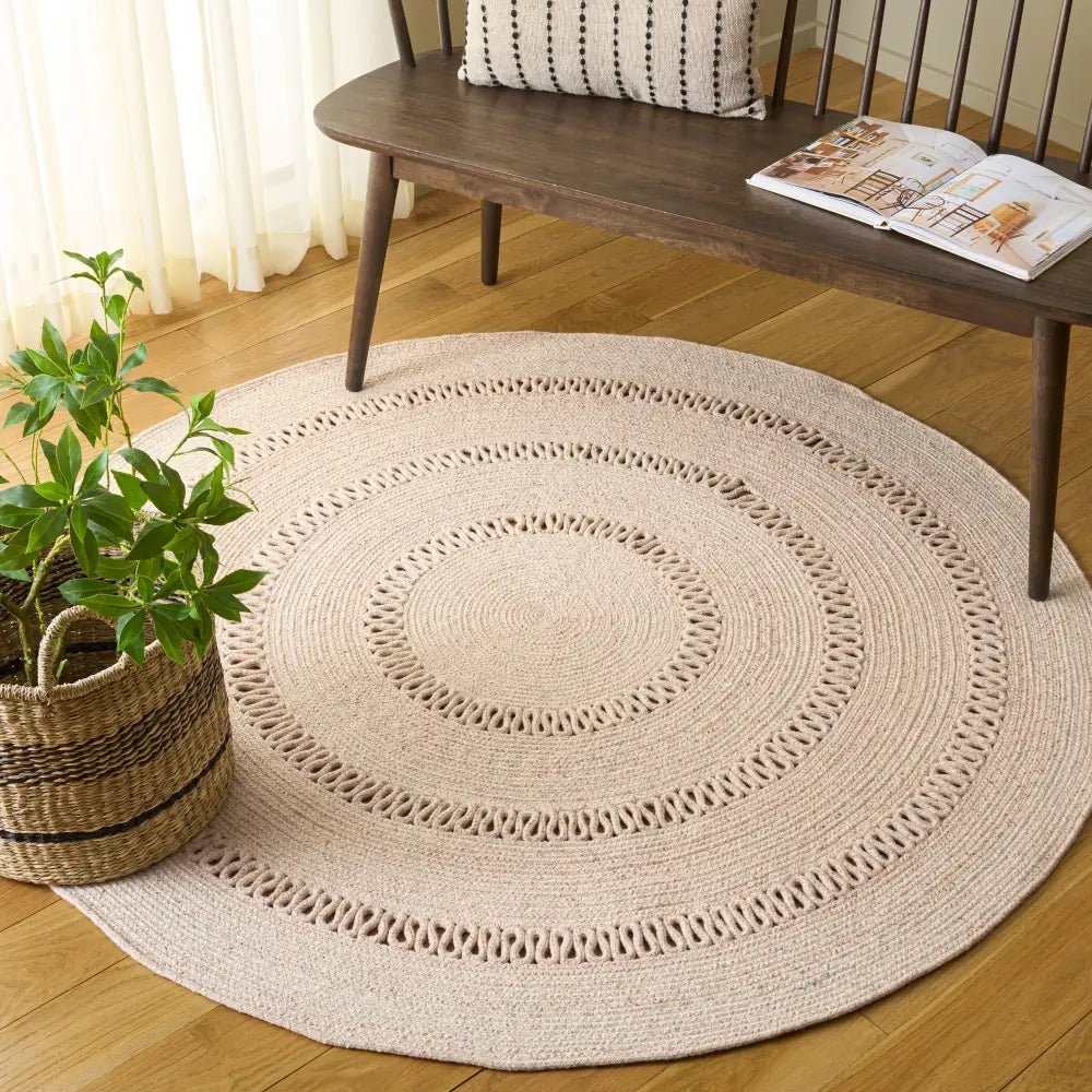 Safavieh Braided 5'-0" x 5'-0" Rug in Peach / Ivory