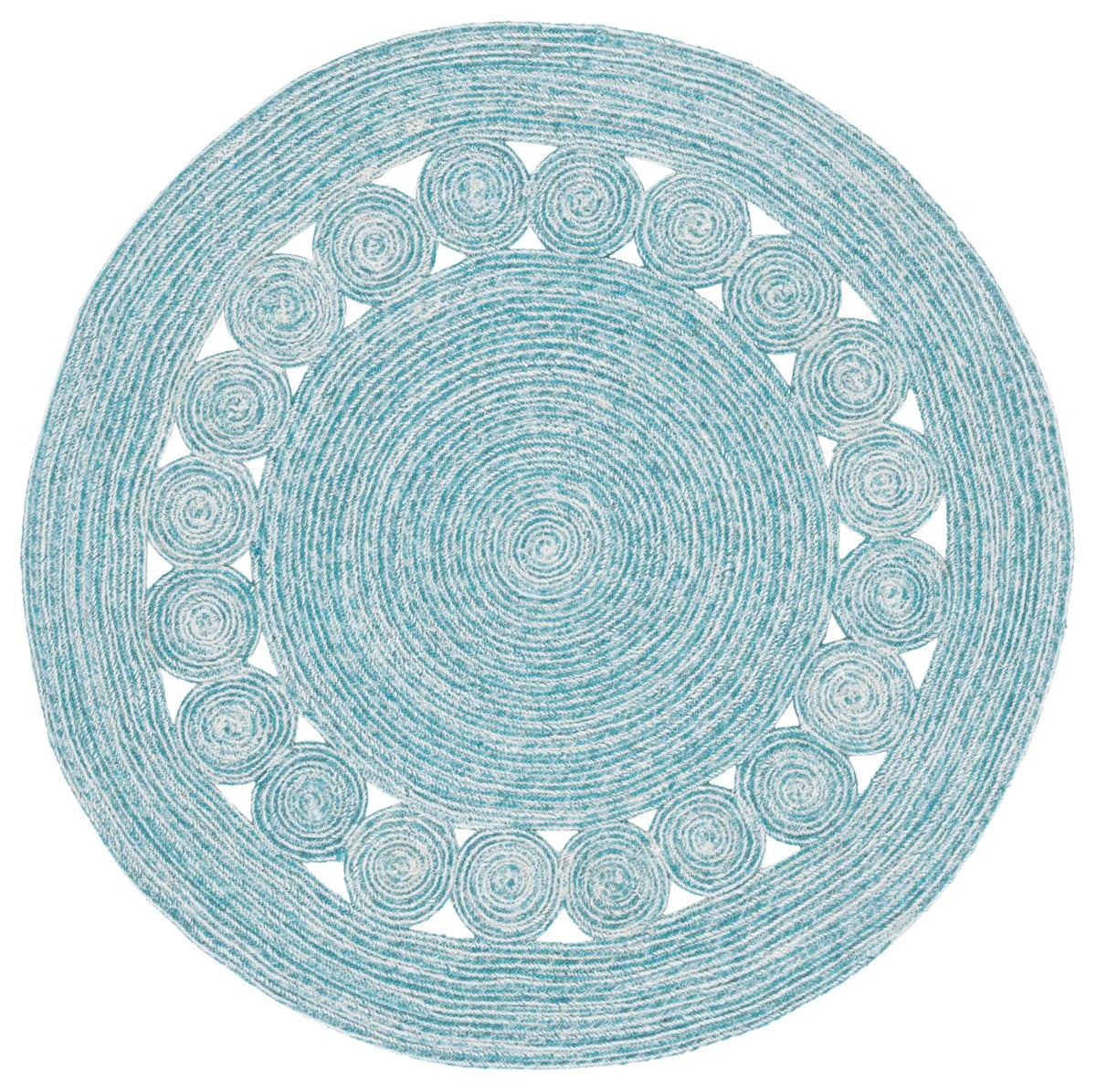 Safavieh Braided 3'-0" x 3'-0" Rug in Turquoise / Ivory