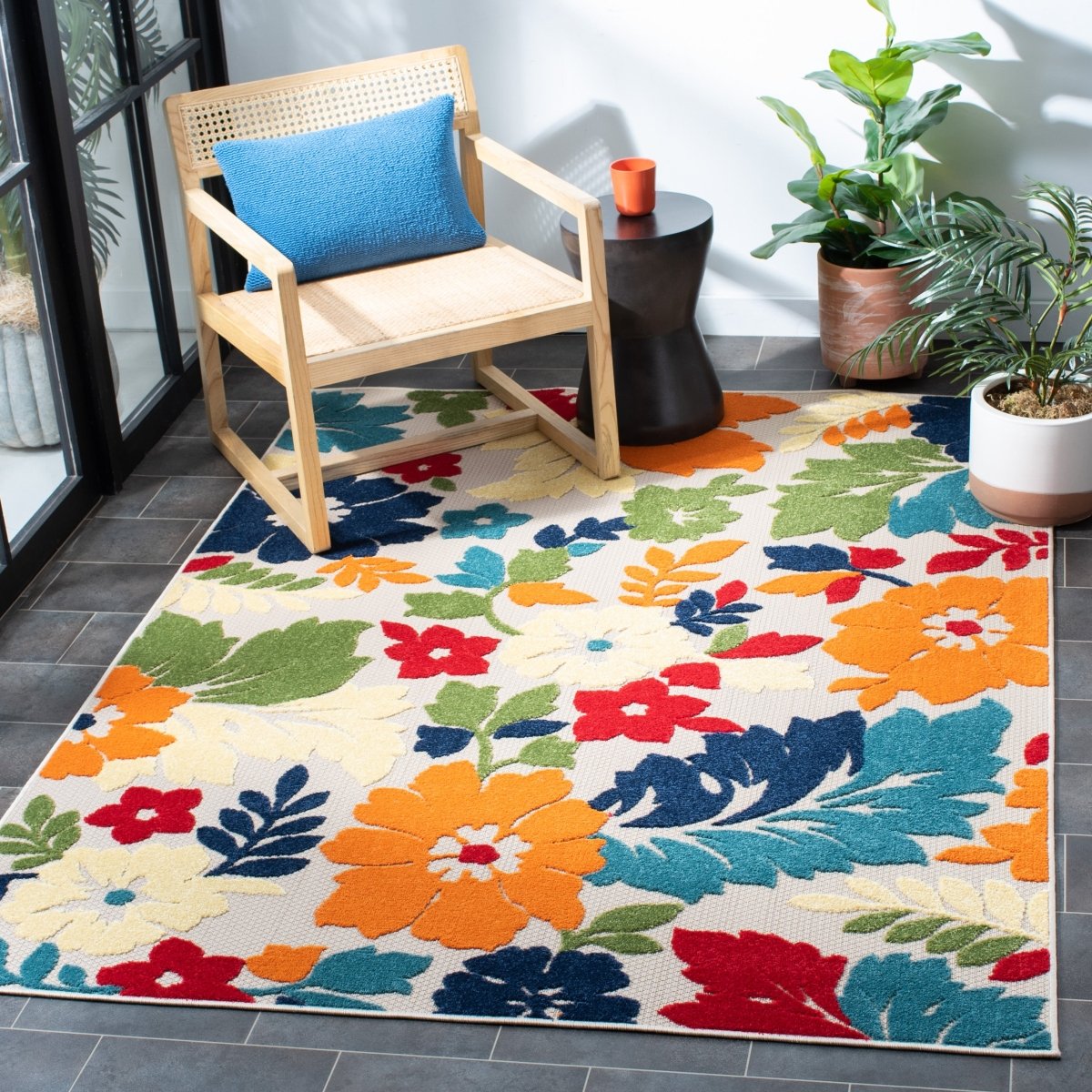Safavieh Cabana Cbn308A Ivory/Orange Rugs.
