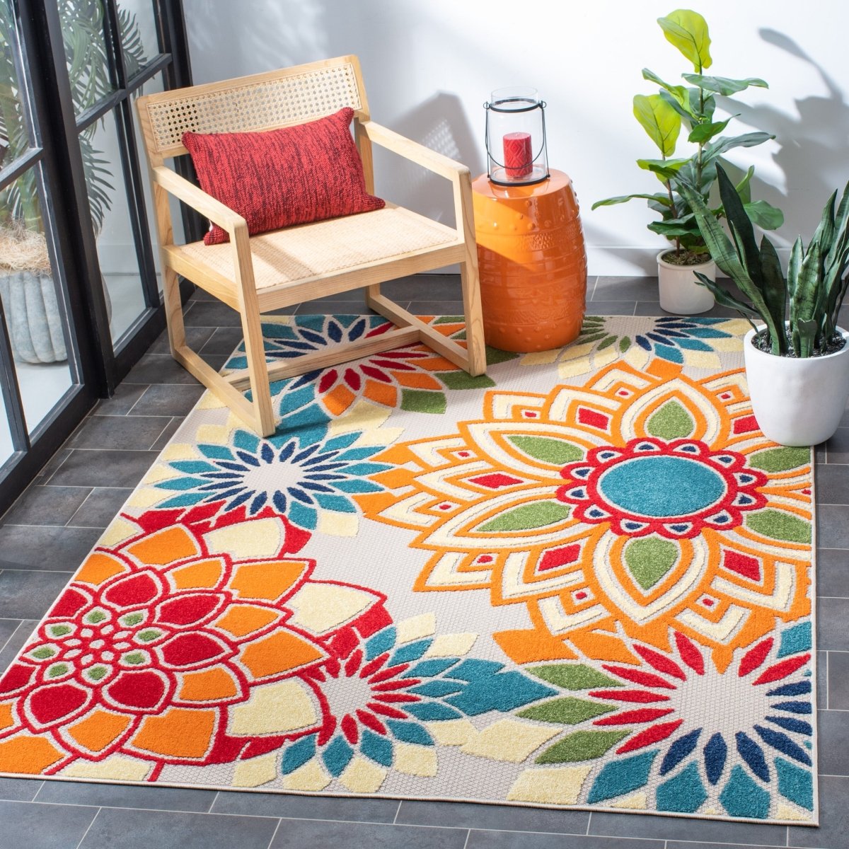 Safavieh Cabana Cbn328A Ivory/Orange Rug.