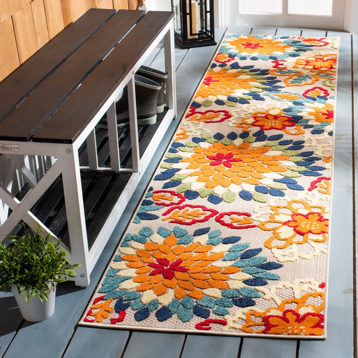 Safavieh Cabana Cbn391A Ivory/Orange Rug.