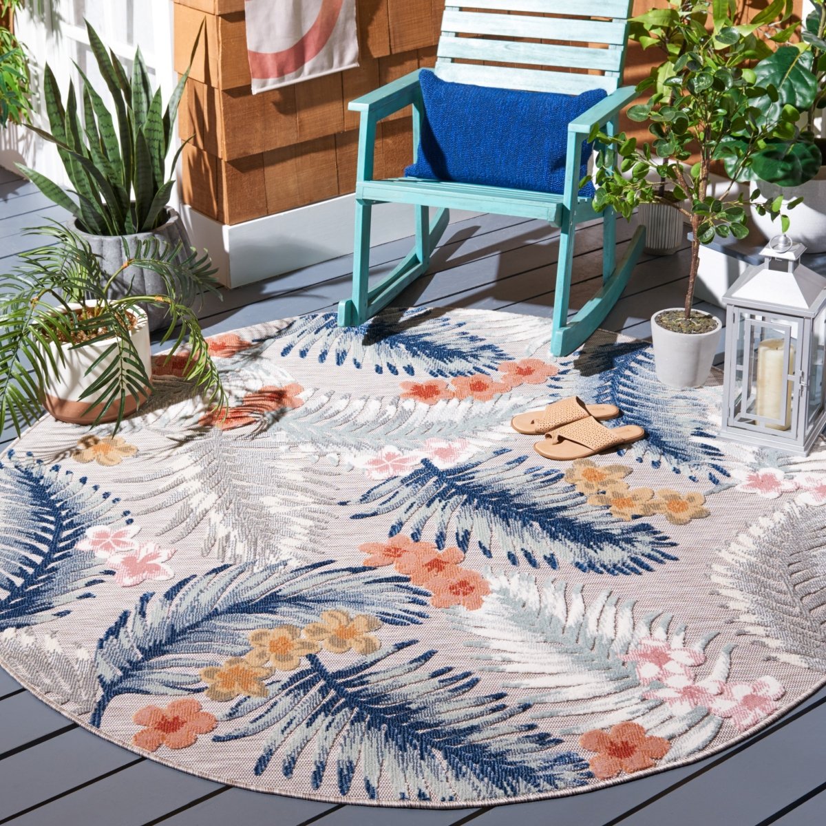 Safavieh Cabana Cbn451F Grey/Navy Rug.