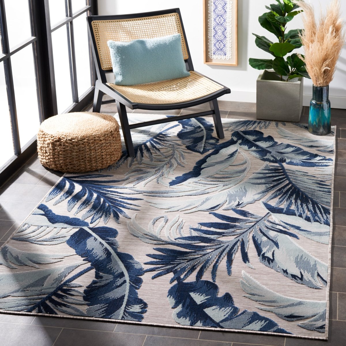 Safavieh Cabana Cbn452F Grey/Navy Rug.